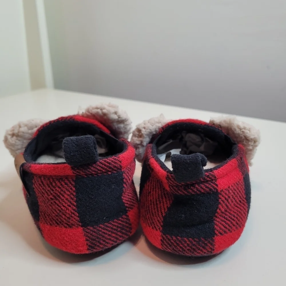 DF by Dearfoams Lil Bear Faux Fur Plaid Unisex Slippers Size 9-10 Toddler